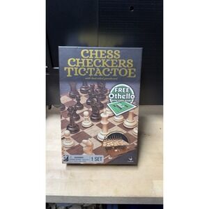 Chess Checkers Tic Tac‎ Toe Board Game Set w/ Othello Demo Complete